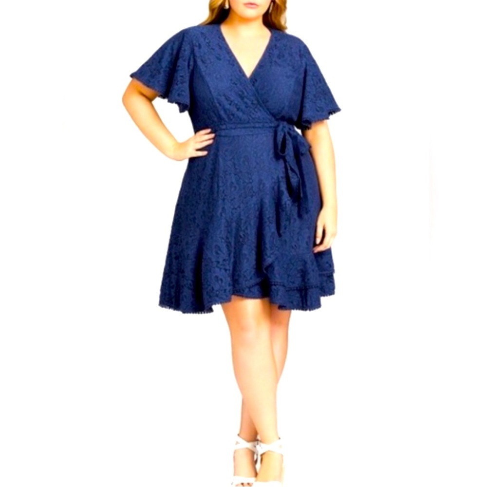 City Chic navy blue eyelet wrap dress